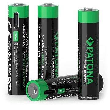 

PATONA AAA/LR03 Li-Pol 500mAh 1,5V s USB-C nabíjením, 4ks v balení