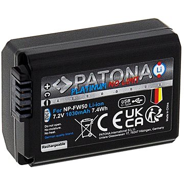 

PATONA baterie pro Sony NP-FW50 1030mAh Li-Ion Platinum USB-C nabíjení