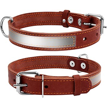 

Petproducts Reflexní hnědý kožený obojek 38-50 cm