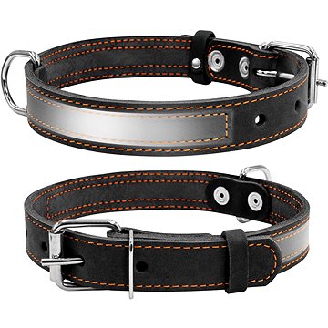 

Petproducts Reflexní černý kožený obojek 38-50 cm