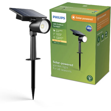

Philips Ashlyn venkovní solární zemní LED reflektor 1,4 W, 150 lm, 2700 K, IP44, černý