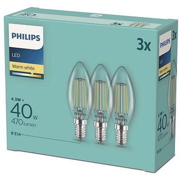 

Philips LED classic 4.3-40W, E14 2700K, 3ks