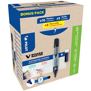 

PILOT V-Board Master na bílé tabule Greenpack, černý - 10 ks + 10x náplň černá