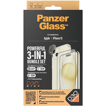 

PanzerGlass Bundle 3v1 Apple iPhone 15 (PG sklo + HardCase D30 + Camera Protector)