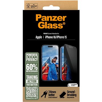 

PanzerGlass Privacy Apple iPhone 16/15 s instalačním rámečkem
