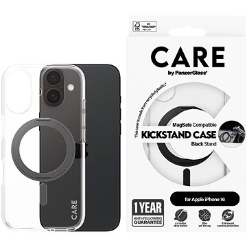 

PanzerGlass CARE kryt Apple iPhone 16 MagSafe KickStand čirý/černý + záruka proti žloutnutí
