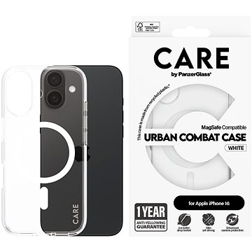 

PanzerGlass CARE kryt Apple iPhone 16 MagSafe Combat čirý/bílý + záruka proti žloutnutí