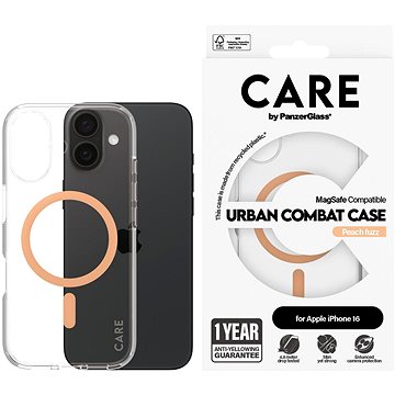 

PanzerGlass CARE kryt Apple iPhone 16 MagSafe Combat čirý/broskvový + záruka proti žloutnutí