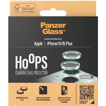 

PanzerGlass HoOps Apple iPhone 15/15 Plus - ochranné kroužky pro čočky fotoaparátu - zelený hliník