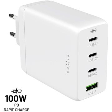 

FIXED GaN s 3xUSB-C a USB výstupem podpora PD 3.0 100W bílá