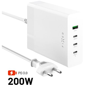 

FIXED Charging Station s 3xUSB-C a USB výstupem podpora PD 3.0 200W bílá
