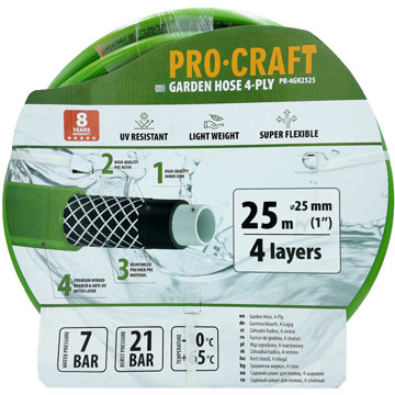 

PROCRAFT Zahradní hadice PR-4GH2525, zelená, 4vrstvá, 1" 25 m