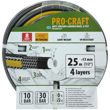 

PROCRAFT Zahradní hadice PR-4KAT1325, černo-žlutá, 4vrstvá, 1/2" 25 m
