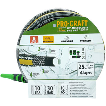 

PROCRAFT Zahradní hadice PR-4KAT1325F, černo-žlutá, 4vrstvá, 1/2" 25 m