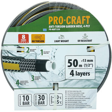

PROCRAFT Zahradní hadice PR-4KAT1350, černo-žlutá, 4vrstvá, 1/2" 50 m