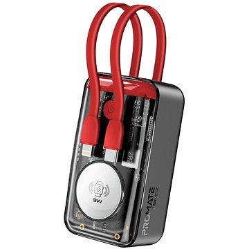 

PROMATE Mavrix USB-C, Lightning & Apple Watch 10 000 mAh 35 W průhledná