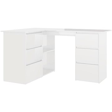 

Rohový psací stůl bílý vysoký lesk 145x100x76 cm dřevotříska 801095