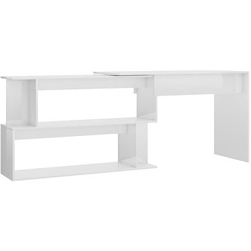

Rohový psací stůl bílý vysoký lesk 200 x 50 x 76 cm dřevotříska 801104