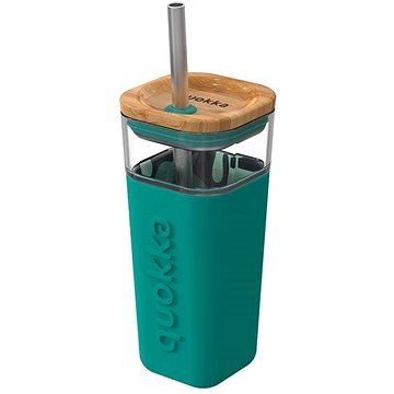 

Quokka Liquid Cube sklenice s brčkem 540 ml, green