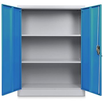 

Rauman univerzální kovová skříň 90 × 40 × 120 cm, cylindr. zámek, RAL 5012 / RAL 7035