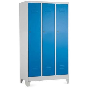 

Rauman kovová šatní trojskříňka na nohách 90 × 50 × 160 cm, cylindr. zámek, RAL 5012