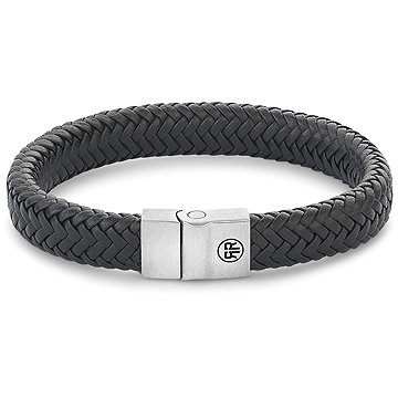 

Rebel & Rose Pánský kožený náramek s bezpečnostní sponou Full Metal Herringbone Black RR-M0019-S-M