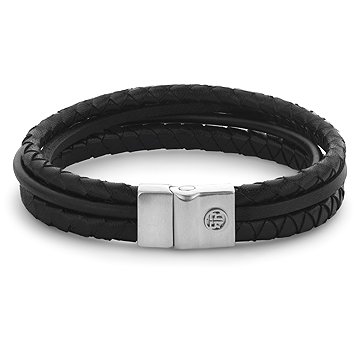 

Rebel & Rose Pánský kožený náramek s bezpečnostní sponou Full Metal Premium Combo Black RR-M0054-S-M