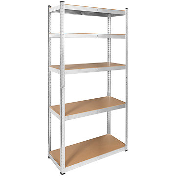 Rebel RB-1250 Kovový skladovací regál, 5 polic, 180 × 90 × 40 cm, 875 kg, stříbrný