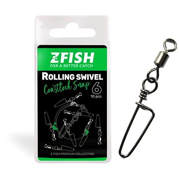 

Zfish Rolling Swivel & Coastlock Snap, velikost 16, 10 ks
