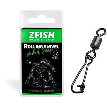 

Zfish Obratlík Rolling Swivel & Hooked Snap Velikost 16, 11 kg 10 ks