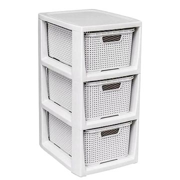 

Branq Komoda Rattan - 3 košíky antická bílá