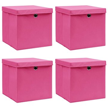 

Úložné boxy s víky 4 ks růžové 32 x 32 x 32 cm textil