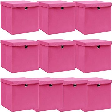 

Úložné boxy s víky 10 ks růžové 32 x 32 x 32 cm textil