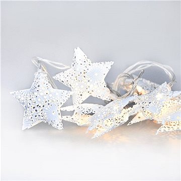 

LED řetěz vánoční hvězdy, kovové, bílé, 10LED, 1m, 2x AA, IP20