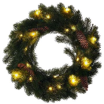 

Solight Vánoční věnec, průměr 40cm, 15x LED, IP44, 3x AA, časovač