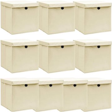 

Shumee Úložné boxy s víky 10 ks 32 × 32 × 32 cm textil, krémové