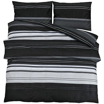

Shumee Sada ložního prádla 1+2 černá a bílá 200 × 200 cm bavlna, proužky, polštáře 50 × 75 cm