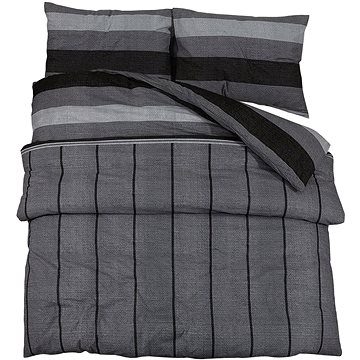 

Shumee Sada ložního prádla 1+2 tmavě šedá 220 × 240 cm bavlna, pruhy, polštáře 65 × 65 cm