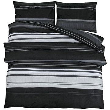 

Shumee Sada ložního prádla 1+2 černá a bílá 200 × 200 cm bavlna, proužky, polštáře 60 × 70 cm