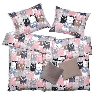 

SCANquilt povlečení KLASIK DESIGN multi cats šedorůžová