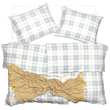 

SCANquilt povlečení FLANEL kostky bílozelenkavá
