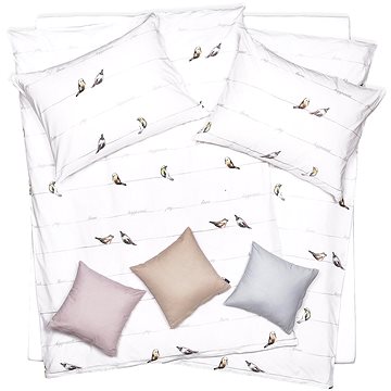 

SCANquilt povlečení KLASIK DESIGN birds love joy bílošedá 140 × 200/70 × 90 cm