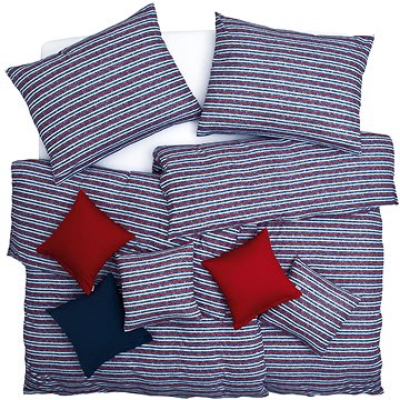 

SCANquilt povlečení JERSEY proužky modročervená 140 × 200/70 × 90 cm