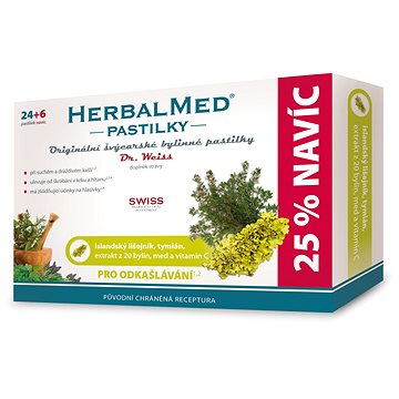 

Dr.Weiss HerbalMed Islandský lišejník + tymián + med + vitamin C 24+6 pastilek