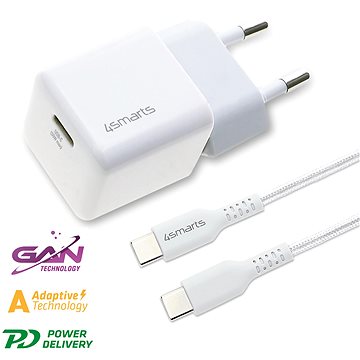 

4smarts Wall Charger VoltPlug Mini PD 30W with GaN and USB-C to USB-C Cable 1.5m white