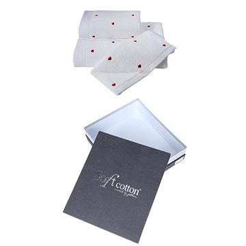 

Soft Cotton - Dárkové balení ručníků a osušky Micro Love, 3 ks, bílá-červená srdíčka