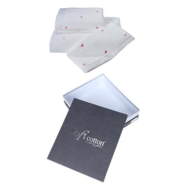 

Soft Cotton - Dárkové balení ručníků a osušky Micro Love, 3 ks, bílá-růžová srdíčka