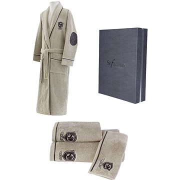 

Soft Cotton - Dárková sada pánského županu LUXURY s ručníkem a osuškou, béžová, L