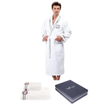 

Soft Cotton - Dárková sada pánského županu MARINE MAN s ručníkem a osuškou, bílá, XL