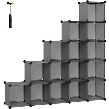 

Songmics Organizér 15 boxů, plast, kov, šedá, 123x31x123cm